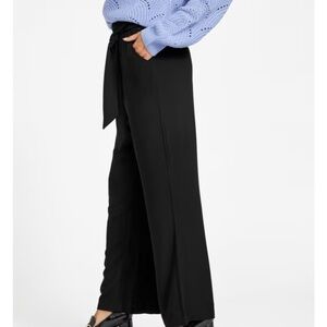 Guess Large Black Tie high-rise Women's wide-leg Pants pockets tummy flattering